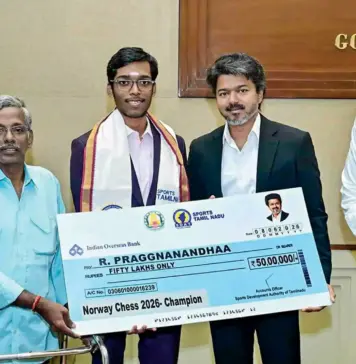 பிரக்ஞானந்தாவுக்கு தமிழக அரசு ரூ.50 லட்சம் ஊக்கத் தொகை